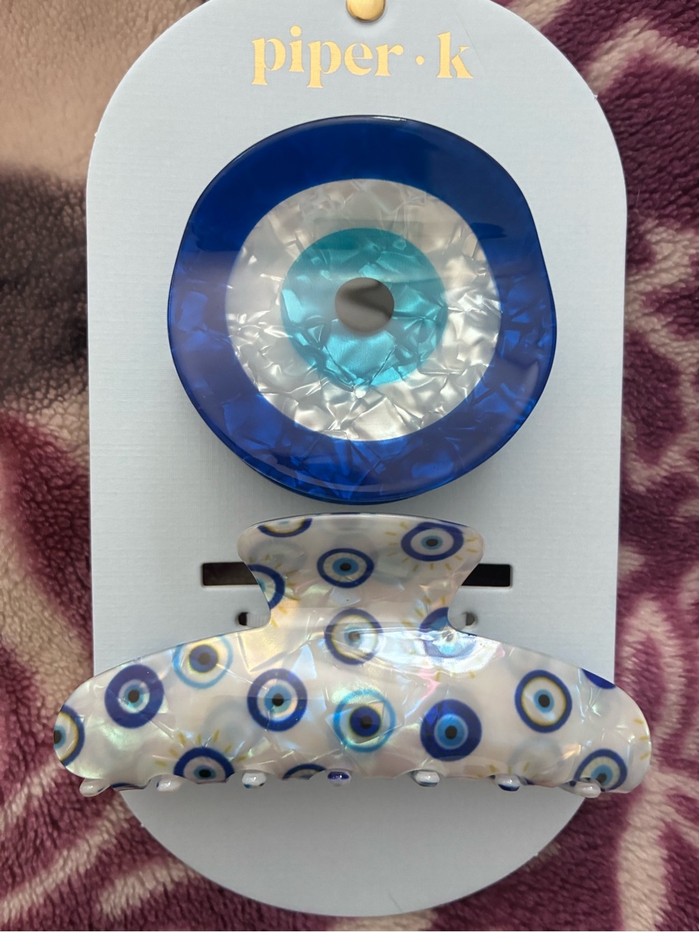 NWT piper•k Blue Evil Eye Hair Clip Set